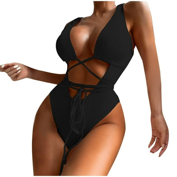 Lopeceal Women's Sexy Cutout Lace Up Backless High Cut One Piece Swimsuit Monokini