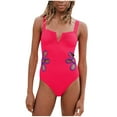 thumbnail image 1 of Lopeceal Women's Sexy One Piece Swimsuit Flower Hollow Side Ruched V Neck Cutout Tummy Control Bathing Suit Swimwear, 1 of 4