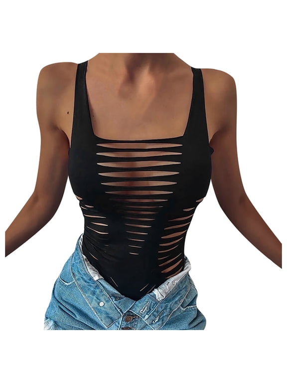 Women's Sexy Summer Cut Out Sleeveless Bodycon Party Bodysuits Clubwear