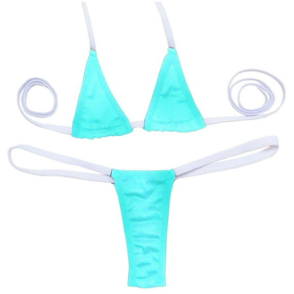 Lopeceal Women’s Sheer Extreme Swimsuit Bikini Halterneck Top and Tie Sides Micro Bikini Thong Sets