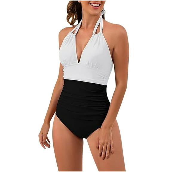 Lopeceal Women's Slimming One Piece Swimsuits Tummy Control Bathing Suit Halter Swimwear for Big Busted Curvy