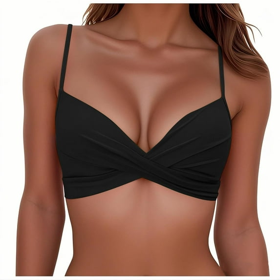 Lopeceal Women's Twist Front V Neck Bikini Top Padded Adjustable Spaghetti Straps Bathing Suit Tops Only