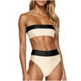 thumbnail image 1 of Lopeceal Women's Two Piece Bandeau Swimsuit Color Block Strapless Tube Bikini Top with Mid Waist Cheeky Bottom Bathing Suit, 1 of 8