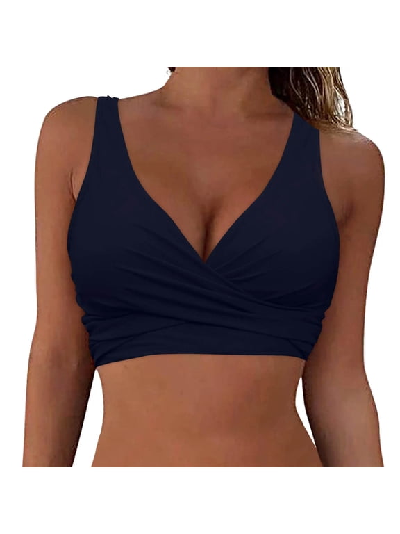 Women's Underwire Bikini Tops Push Up Criss Cross Swim Top Swimsuit Sexy V Neck Bikini Bathing Suit Top