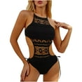 thumbnail image 1 of Lopeceal Womens Crochet One Piece Swimsuit Sexy Halter High Neck Cutout Bathing Suits Criss Cross Tie Back Monokini Swim Suit, 1 of 8