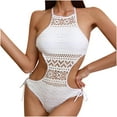thumbnail image 1 of Lopeceal Womens Crochet One Piece Swimsuit Sexy Halter High Neck Cutout Bathing Suits Criss Cross Tie Back Monokini Swim Suit, 1 of 8