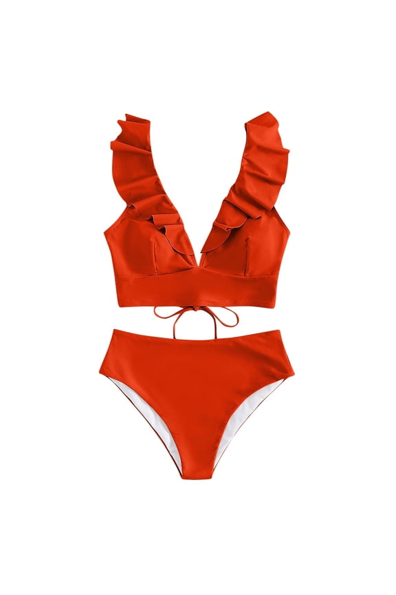 Womens High Waisted Bikini Sets Ruffle Tummy Control Swimsuits Full Coverage Cheeky Two Piece Bathing Suit