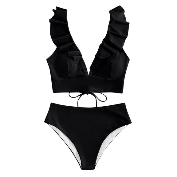Lopeceal Womens High Waisted Bikini Sets Ruffle Tummy Control Swimsuits Full Coverage Cheeky Two Piece Bathing Suit