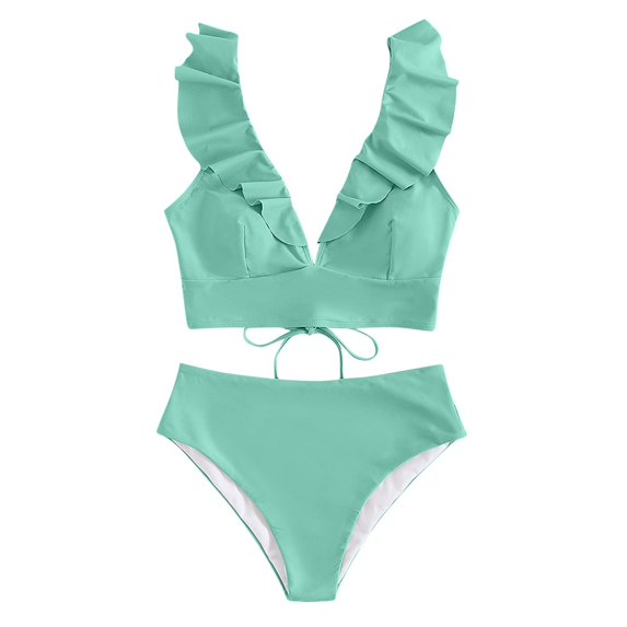 Lopeceal Womens High Waisted Bikini Sets Ruffle Tummy Control Swimsuits Full Coverage Cheeky Two Piece Bathing Suit