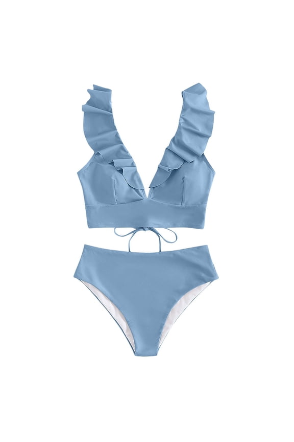 Womens High Waisted Bikini Sets Ruffle Tummy Control Swimsuits Full Coverage Cheeky Two Piece Bathing Suit