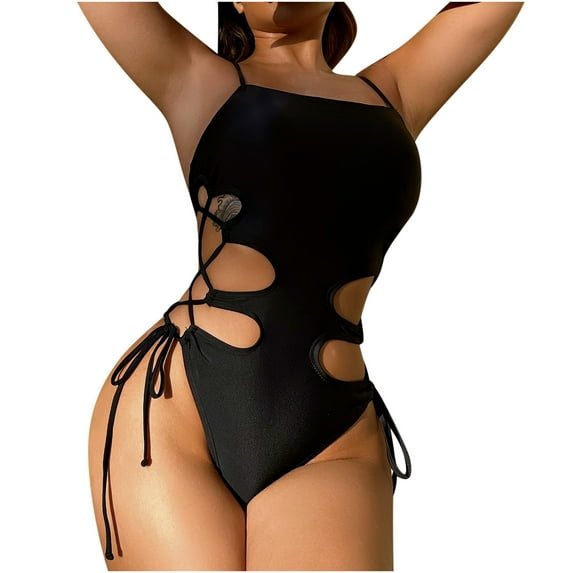Lopeceal Womens One Piece Cutout Swimsuits Sexy Tummy Control Bathing Suits High Cut Cheeky Monokini Black Lace Up Swimwear