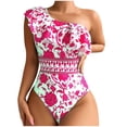 thumbnail image 1 of Lopeceal Womens One Piece Swimsuit One Shoulder Tummy Control Bathing Suit Slimming Vintage Floral Print Ruffle Swimwear, 1 of 6