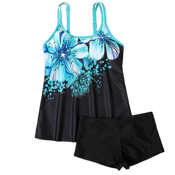 Lopeceal Womens Plus Size Two Piece Tankini Printed Modest Adjustable Straps Bathing Suit Loose Fit Swimwear with Boyshorts