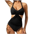 thumbnail image 1 of Lopeceal Womens Sexy Front Criss Cross Tummy Control High Waisted Monokini Bathing Suit Plunge Retro High Cut Swimsuit, 1 of 5