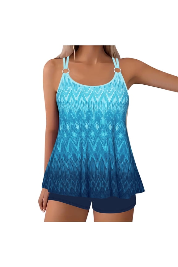 Plus Size Tankini Modest Set Floral Print Slimming Tummy Control Double Strap Adjustable Tank And Shorts Comfort Loose