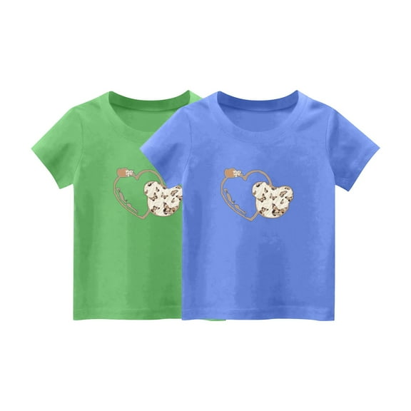 Lopecy-Sta 2PC Summer Fashion Girls Basic Cotton Short Sleeve Tees Tops T-Shirts Packs Size 1-14Y