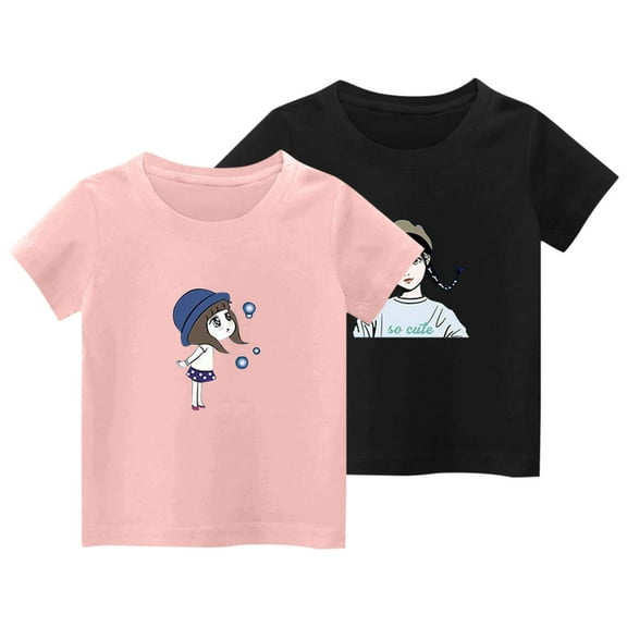 Lopecy-Sta 2PC Summer Fashion Girls' Figure Short Sleeve Graphic Causal T-Shirts, Multipacks