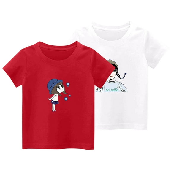 Lopecy-Sta 2PC Summer Fashion Girls Printe Short Sleeve T-shirt Children's Stylish Top