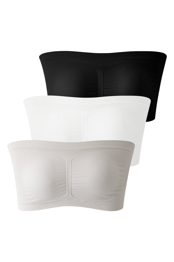 3PCS Women's Top Bra Comfort Strapless Bandeau Tube Seamless Wireless Non-Padded Off Shoulder Bralette High Stretch Soft Breathable Non-Slip Underwear