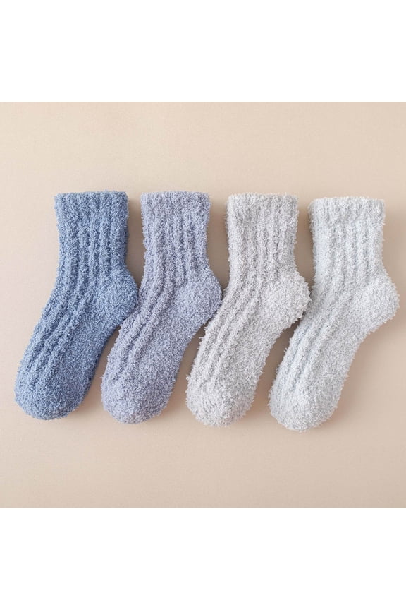 4 Pairs Women's Fuzzy Crew Socks, Soft Fluffy Cozy Slipper Socks, Warm Plush Microfiber Winter Socks, Thick Cable Knit Casual Socks for Home, Sleeping, Lounge, Gift
