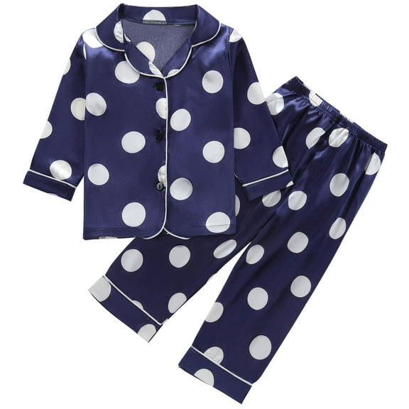 Lopecy-Sta Baby Girls Button Down Pajama Sets Polk Dot Soft Sleepwear Lounge Set Long Sleeve Top and Long Pants Nighty