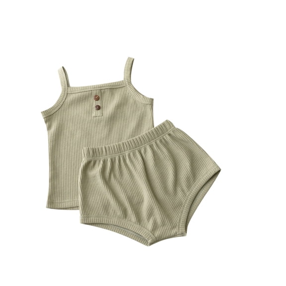 Lopecy-Sta Baby Girls Solid Color Sleeveless Tie Camisole Top and Shorts Set Two-piece Summer Outfit Set