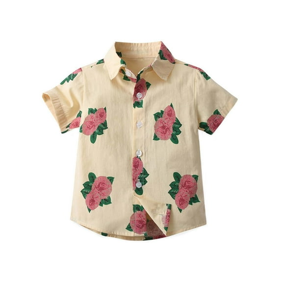 Lopecy-Sta Boys Classic Woven Button-Down Shirt, Summer Short-Sleeve Hawaiian Shirt Crew Neck Shirt for Kids 2 Years
