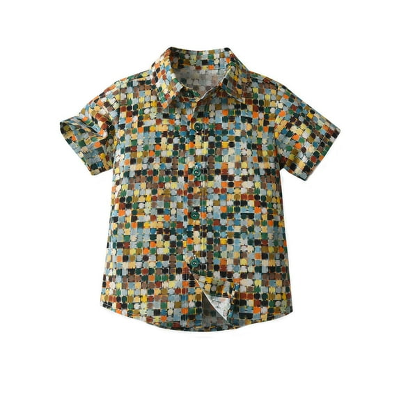 Lopecy-Sta Boys Classic Woven Button-Down Shirt, Summer Short-Sleeve Hawaiian Shirt Crew Neck Shirt for Kids 3 Years