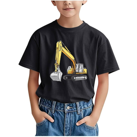 Lopecy-Sta Boys Cool Excavator T Shirt Boy Vehicles Construction Site Kids Premium Summer Casual T-Shirt 3-4 Years