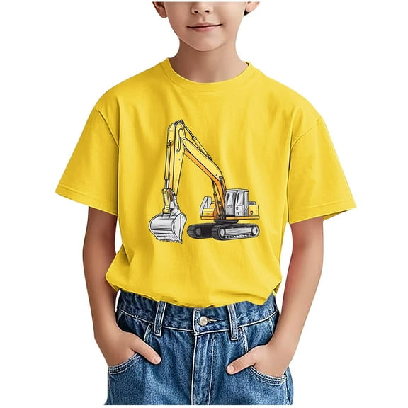 Lopecy-Sta Boys Cool Excavator T Shirt Boy Vehicles Construction Site Kids Premium Summer Casual T-Shirt 7-8 Years