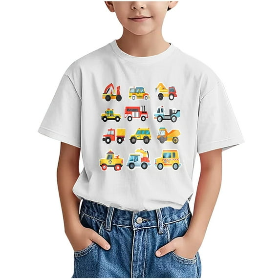 Lopecy-Sta Boys' Vehicle Print Short Sleeve Graphic T-Shirts Summer Casual Tees Dailywear Homewear Top 11-12 Years