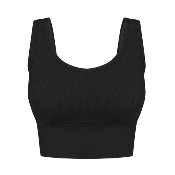 Lopecy-Sta Bras for Women Ribbed Longline Sports Bra With Removable Pads Square Neck High Support Wirefree Workout