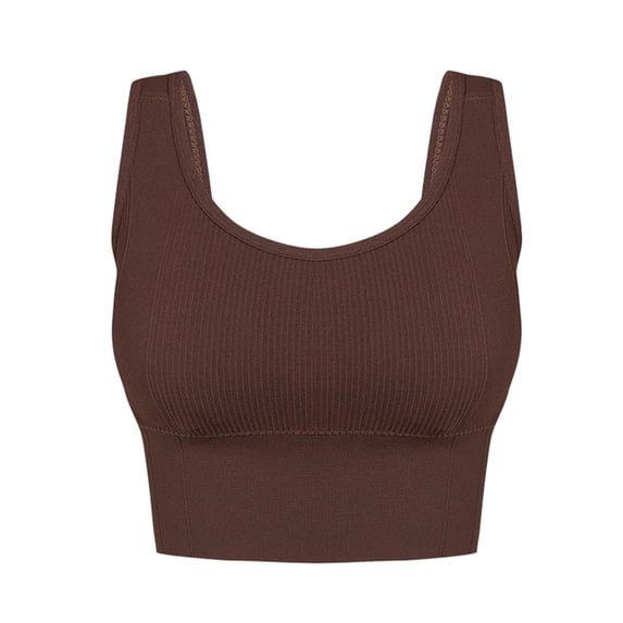 Lopecy-Sta Bras for Women Ribbed Longline Sports Bra With Removable Pads Square Neck High Support Wirefree Workout