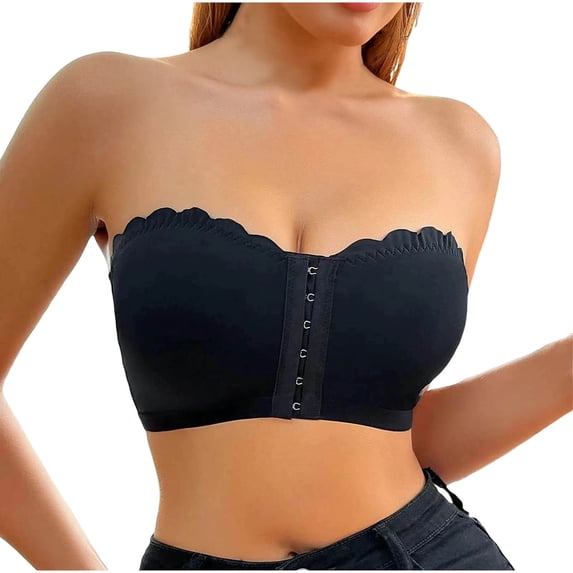 Lopecy-Sta Bras for Women Strapless Bandeau Bra With Front Closure Removable Pads Underwire Support