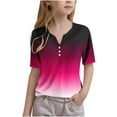 thumbnail image 1 of Lopecy-Sta Button Down Casual V Neck Shirt for Girls Gradient Print Short Sleeve Kids Top 10-11 Years, 1 of 6
