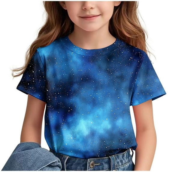 Lopecy-Sta Children Girls Short Sleeve PrintPattern T-shirt Round Neck Half Sleeve Casual Versatile Top 3-4 Years