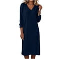 thumbnail image 1 of Lopecy-Sta Dresses for Women V-Neck Midi Shift Dress for Fall Loose Waist Casual Daily Wear, 1 of 7