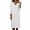 thumbnail image 1 of Lopecy-Sta Dresses for Women V-Neck Midi Shift Dress for Fall Loose Waist Casual Daily Wear, 1 of 7