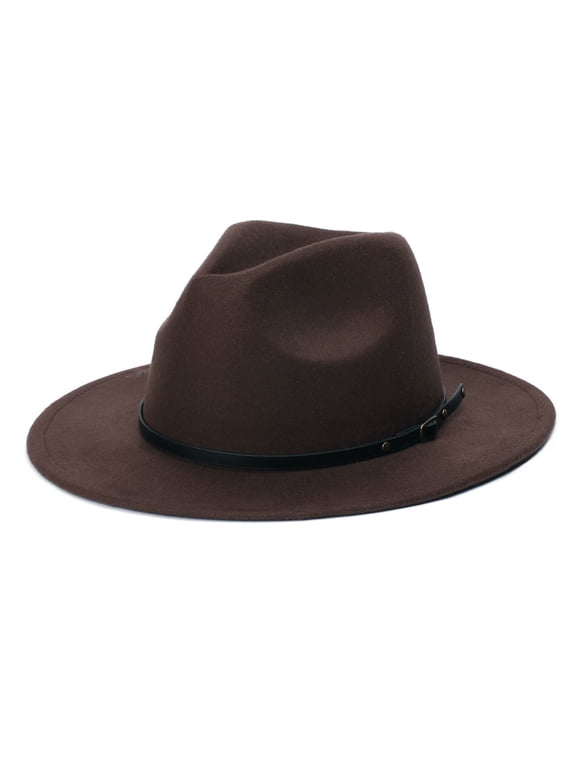 Lopecy-Sta Fedora Hats for Women Sales Clearance Womens Hats Womens Fashion Classic Wide-Brim Floppy Panama Hat Belt Buckle Wool Fedora Hat Coffee