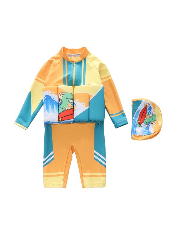 Floatie Swimsuit for Toddlers Summer Beachwear Long Sleeve One Piece Float Suit with Built-In Floats, Upf 50+ Floating Bathing Suit for Pool