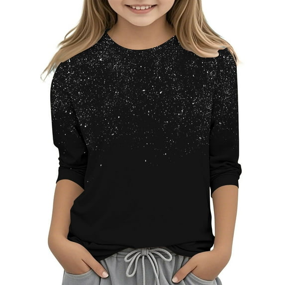 Lopecy-Sta Girls 3/4 Sleeve Tops Short Sleeve Summer Casual T Shirt Crewneck Fashion Tee