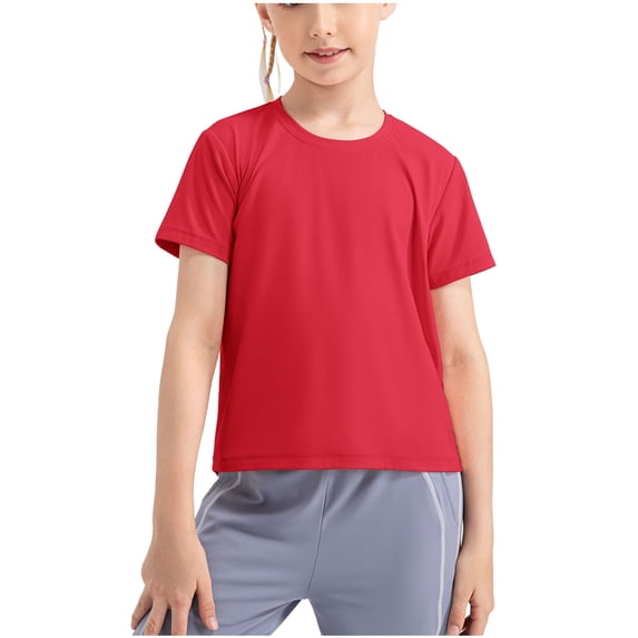 Lopecy-Sta Girls Athletic Shirts Short Sleeve Quick Dry T-Shirt Basic Tee Tops for Kids Teens Sports Activewear