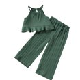 thumbnail image 1 of Lopecy-Sta Girls Cotton Pajama Set Solid Color Sleeveless Camisole Linen Pants Set Kid Summer Outfits Size 4-5 Years, 1 of 6