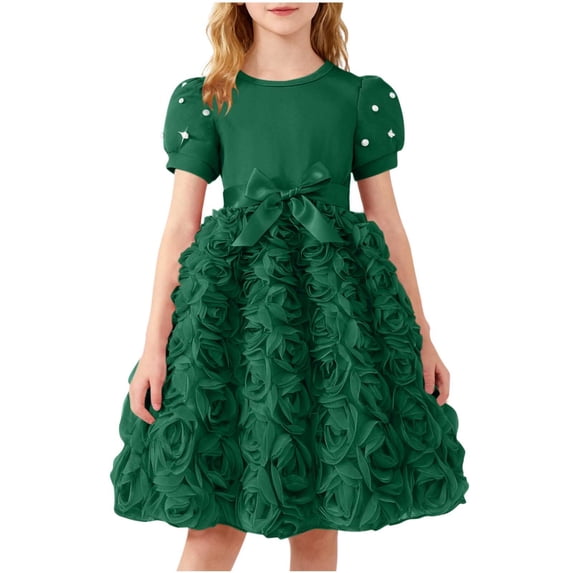 Lopecy-Sta Girls Dress with Floral Skirt Round Neck Short Sleeve Flower Comfortable Girl Dresses for Easter, Wedding, Birthday Or Graduation