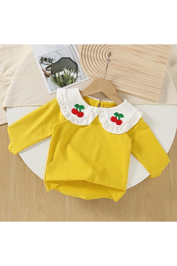 Girls' Solid Color Lace Long-Sleeve Bottoming Shirt - Soft Comfortable Spring Summer Casual Dress for Daily Wear & Party
