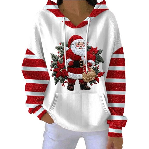 Lopecy-Sta Graphic Hoodies for Women Merry Christmas Fashion Hoodies Xmas Tree Print Oversized Pullover Casual Long Sleeve Hooded Sweatshirt