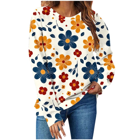 Lopecy-Sta Graphic Sweatshirts for Women Fashion Soft Sweatshirt Long Sleeve No Hood Lightweight Pullover Casual Crew Neck Top