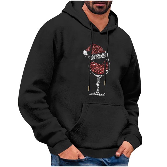 Lopecy-Sta Hoodies for Men Graphic Merry Christmas Oversized Hoodies Fleece Sweatshirts Funny Chenille Patch Xmas Holiday Pullover with Pocket