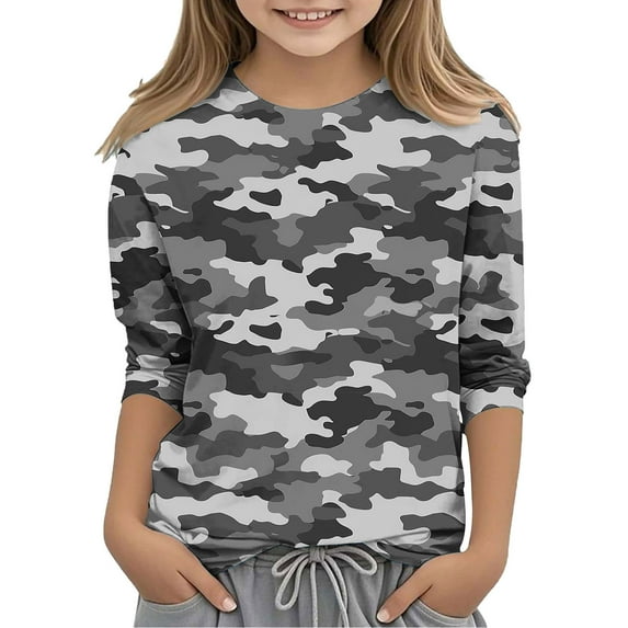 Lopecy-Sta Kids Baby Camouflage Crew Neck Long Sleeve Top, All-Over Print Soft Cotton Blend, Comfortable Relaxed Fit for Boys Girls Spring Autumn Active Play
