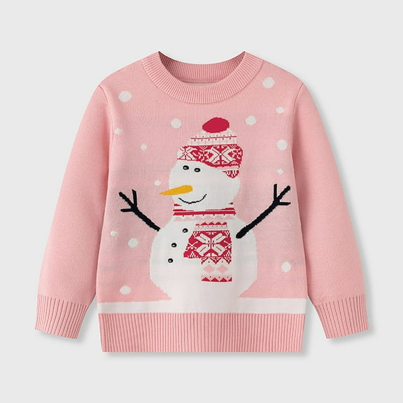 Lopecy-Sta Kids Christmas Sweater, Toddler Girls Boys Snowman Ugly Christmas Knit Pullover, Festive Crewneck Sweater for Children Winter Holiday Outfit Pink